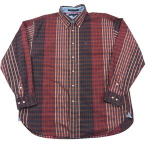 Tommy Hilfiger Mens XL Multi Plaid Button Down Shirt Red Navy Green Cotton 594